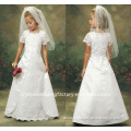 Appliqued short sleeve lace flower girl dress CWFaf1755